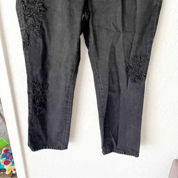 Lauren Jeans Co. Jeans Women's 12P Petite Black Beaded Embroidered - Picture 3 of 8
